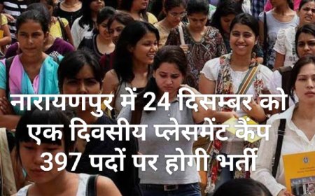 नारायणपुर में 24 दिसम्बर को एक दिवसीय प्लेसमेंट कैंप 397 पदों पर होगी भर्ती