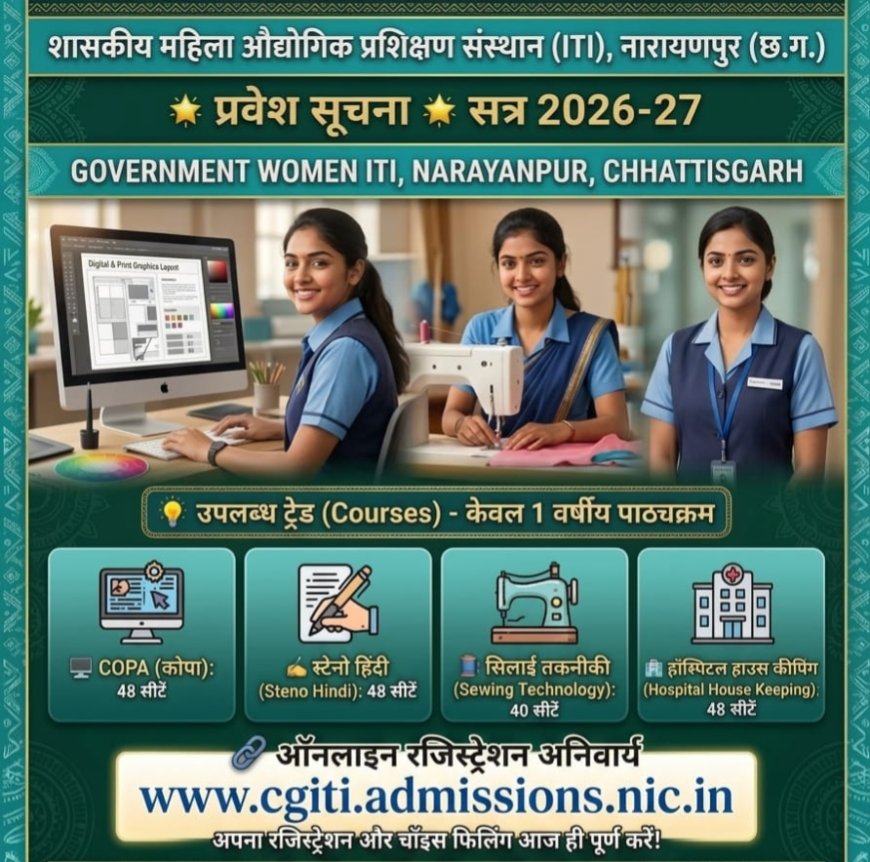 ITI ओरछा में सत्र 2026-27 के लिए प्रवेश 29 मई  से से 15 जून तक शुरू, COPA और मेसन ट्रेड में 72 सीटें   से ऑनलाइन रजिस्ट्रेशन, स्थानीय युवाओं के लिए कौशल विकास का सुनहरा मौका