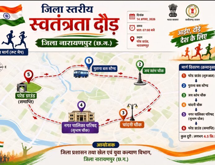 14 अगस्त, 2026 को नारायणपुर में आयोजित होगी भव्य स्वतंत्रता दौड़