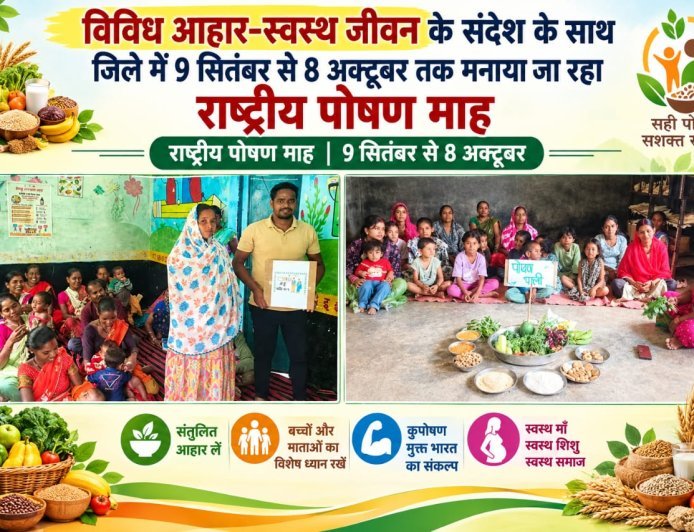 जिले में राष्ट्रीय पोषण माह 2026 शुरू: 9 सितंबर से 8 अक्टूबर तक 'विविध आहार-पर्याप्त प्रोटीन' को लेकर जनजागरूकता अभियान
